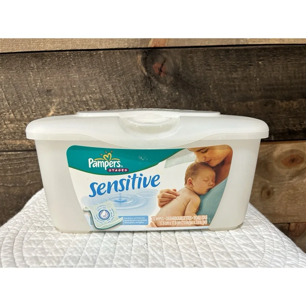 Sensitive Pampers Baby Wipes Container Reusable Holder Tub White Empty